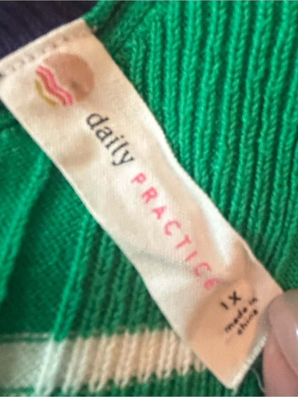 Daily Practice Anthropologie Striped Green V-Neck Maxi Dress with Navy Trim - Picture 4 of 6